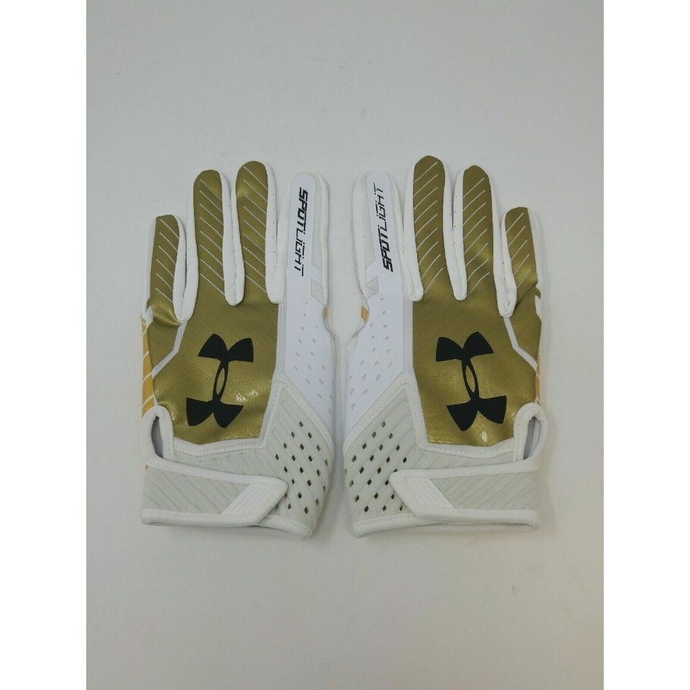 New Under Armour Men's Gold/Yellow/White Spotlight WR Football Gloves - Size 2XL